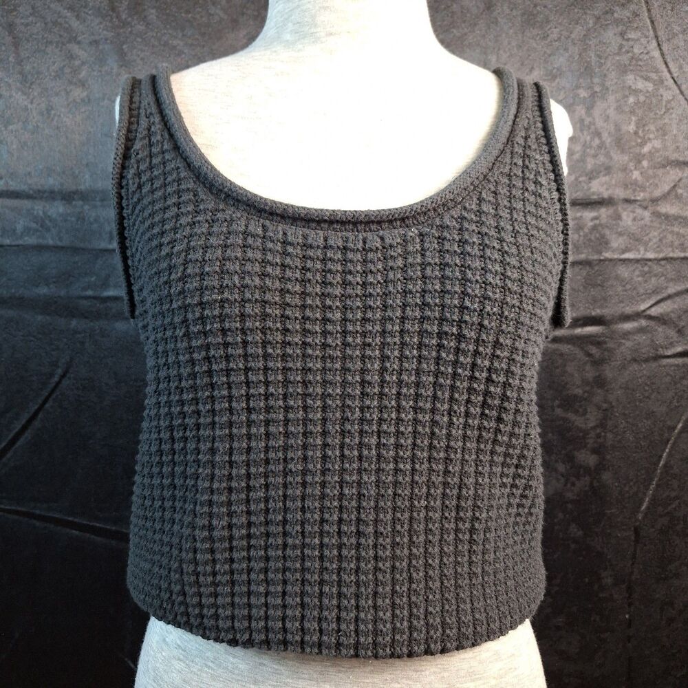 Illusory Sleeveless Black Chunky Waffleknit Jumper Sweater Cropped Dark Acedemia